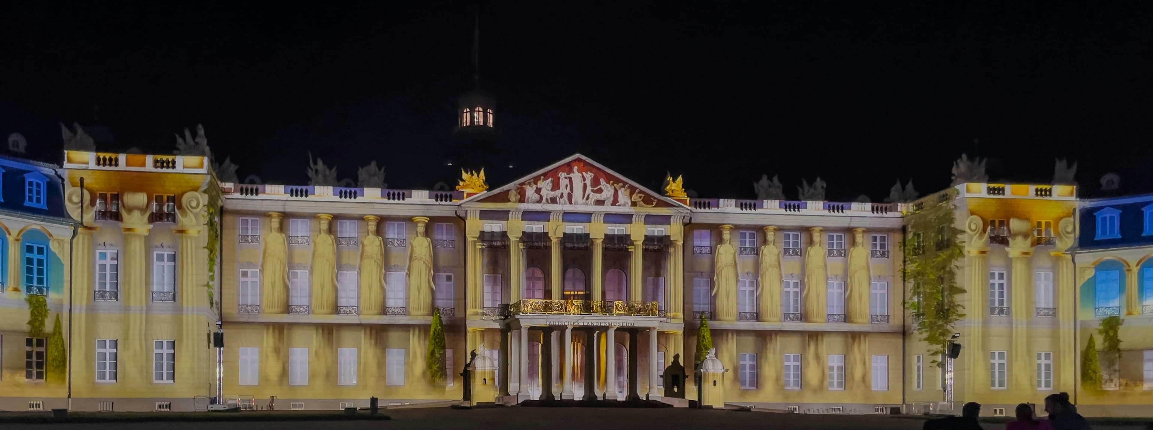 Light projection on the palace in Karlsruhe at night